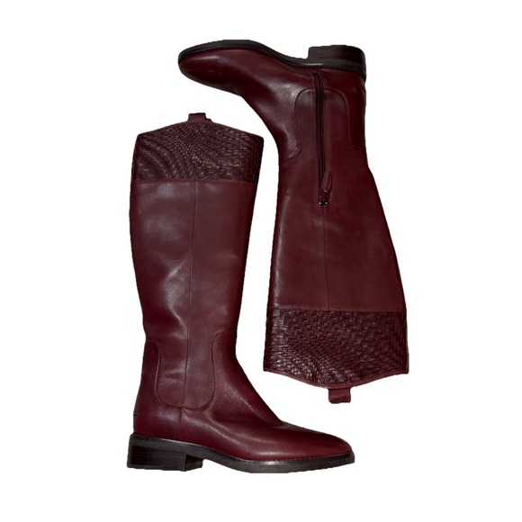 Cole Haan Shoes - New! Cole Haan Genevieve Woven Cuff Riding Boot Burgundy Leather Size 8 B No Box